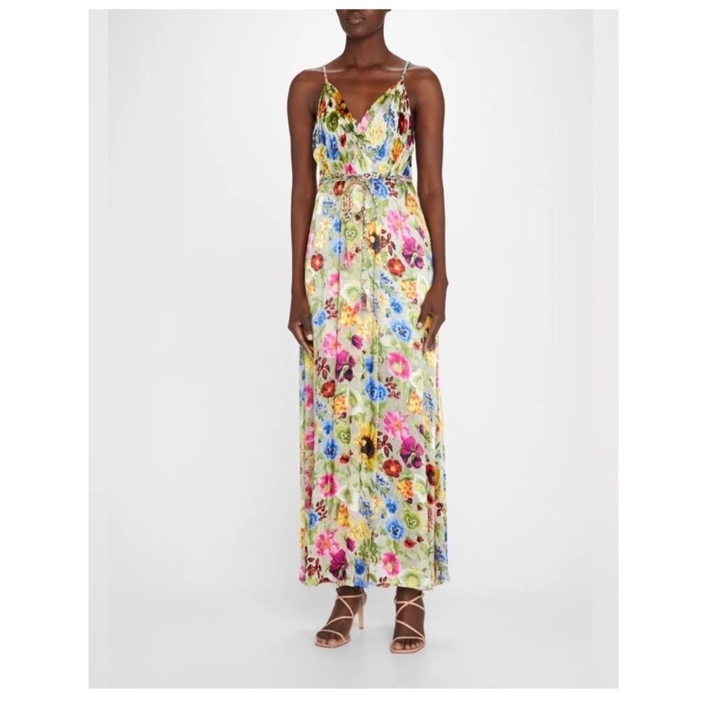 Alice + Olivia Samantha Floral Surplice Maxi Dress Sz 12 Faux Wrap *No Tie Belt